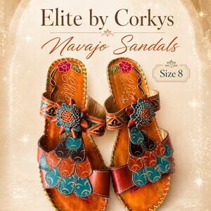 Elite by Corkys Navajo Boho Floral Heeled Slide Sandals Size 8